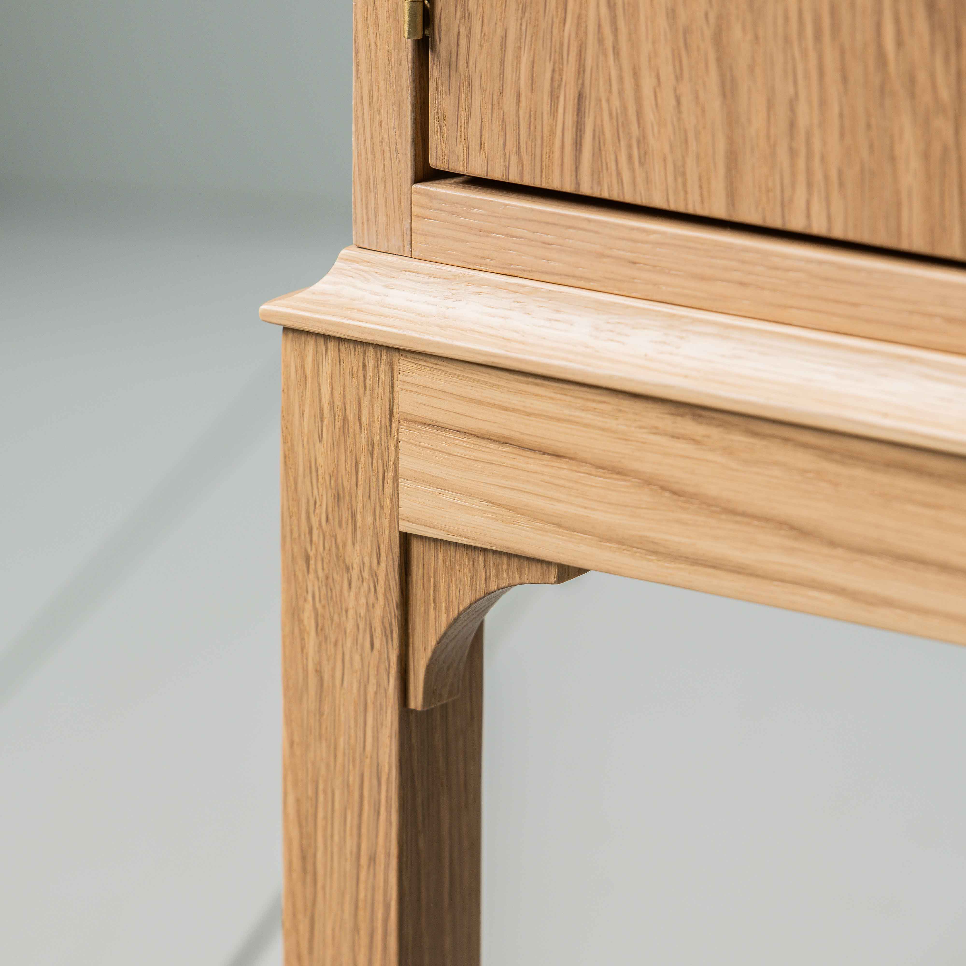  Design Closeup of Bits and Bobs Bedside Table, Natural Oak, Left Hand Side - Nicola Harding 