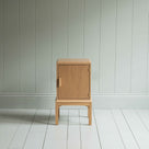  Front View of Bits and Bobs Bedside Table, Natural Oak, Right Hand Side - Nicola Harding 