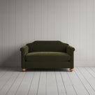 Front portrait of the juniper green Dolittle love seat by Nicola Harding interiors.