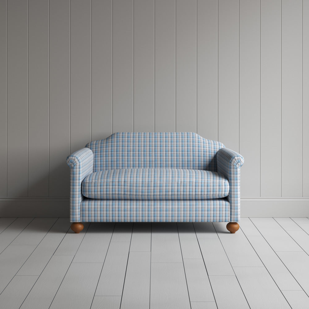  Dolittle Big Love Seat in blue brown square deal cotton, front view by NiX. 
