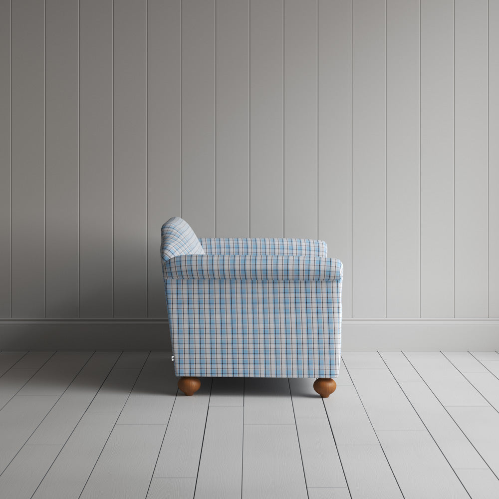  Dolittle Big Love Seat blue brown square deal cotton, side view by NiX. 