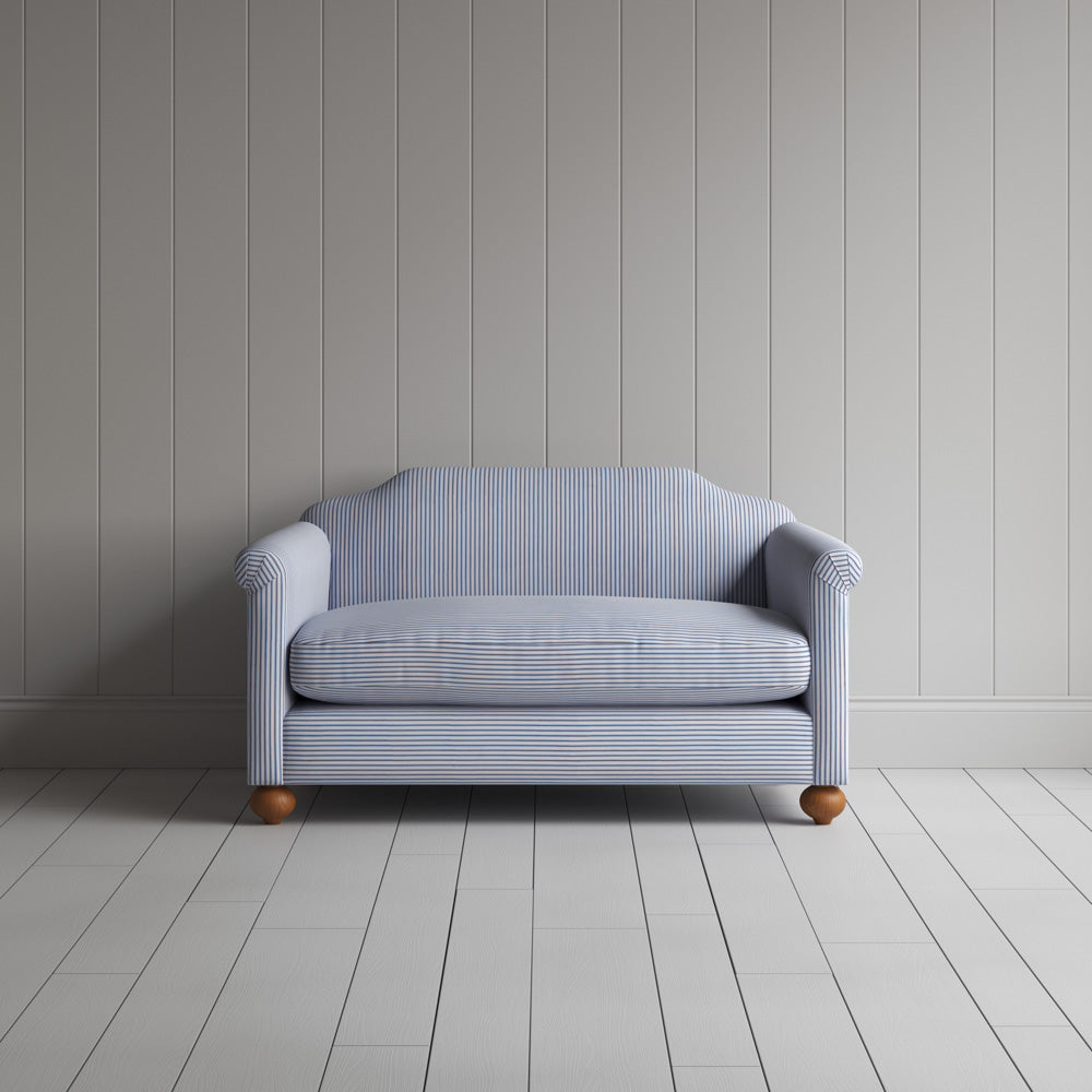  Dolittle Big Love Seat in aqua brown ticking cotton, front view by NiX. 