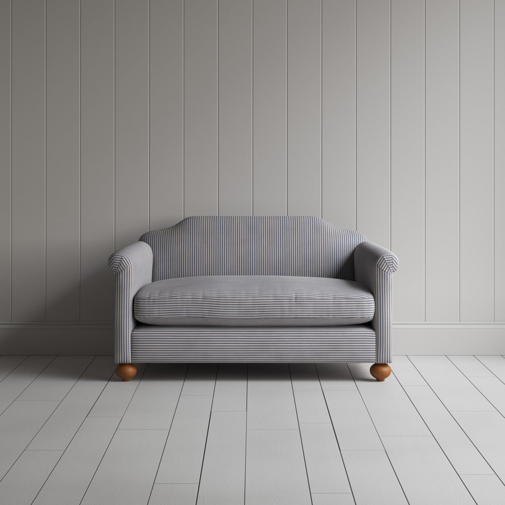  Dolittle Big Love Seat in blue brown ticking cotton, front view by NiX. 