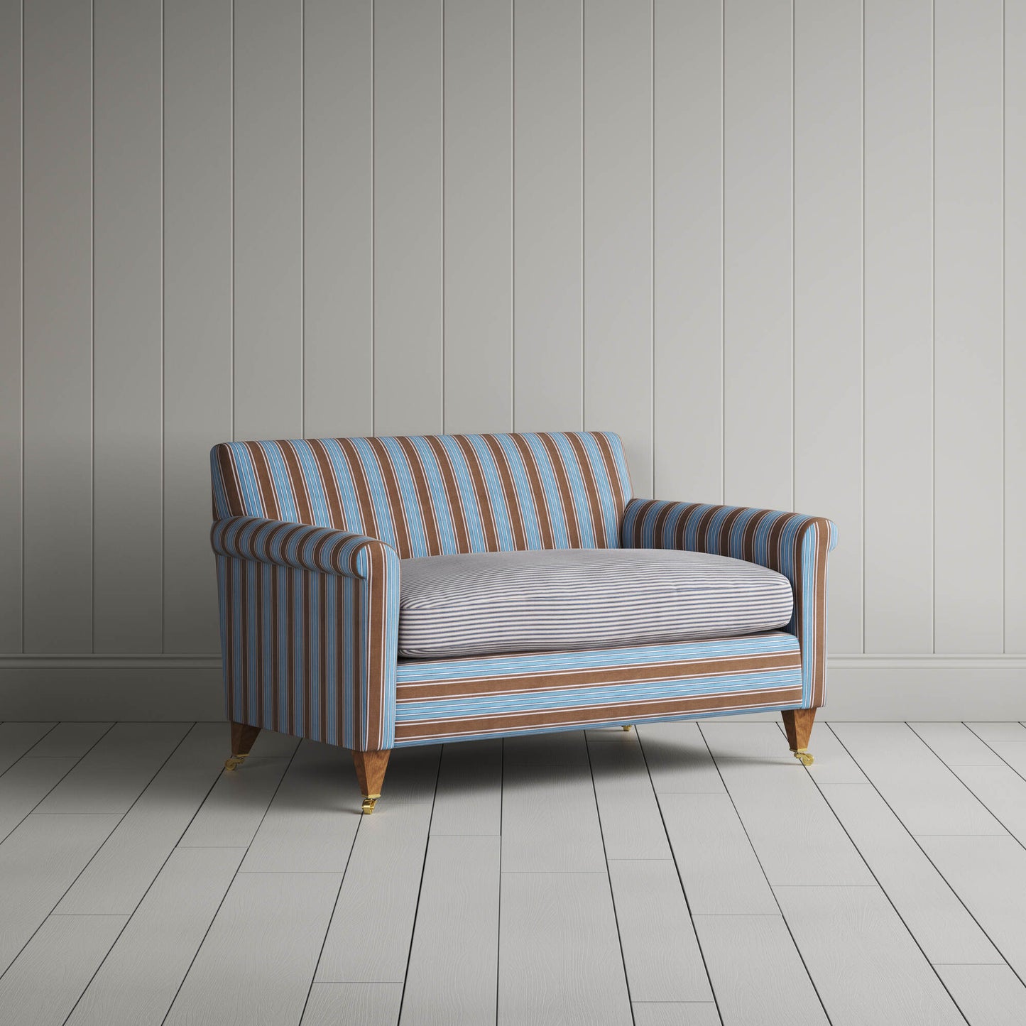 Angled view of the Regatta Blue Idler love seat by NiX
