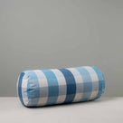 Bask Bolster Cushion in Checkmate Cotton, Blue - Nicola Harding