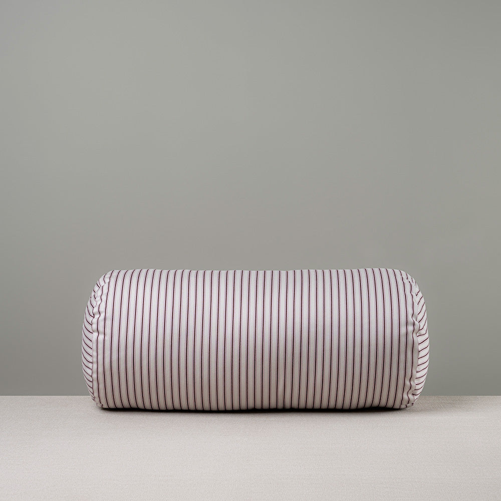  Bask Bolster Cushion in Ticking Cotton, Berry 