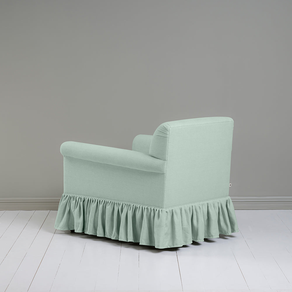 Back View of Curtain Call Armchair in Laidback Linen Sky - Nicola Harding & Co.