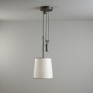  Ceiling Light Rise Pendant, Brass with Empire Natural Parchment Lamp Shade with Maroon Stitching - By NiX 