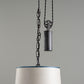 Rise Pendant, Brass with Empire Natural Parchment Lamp Shade with Blue Trim