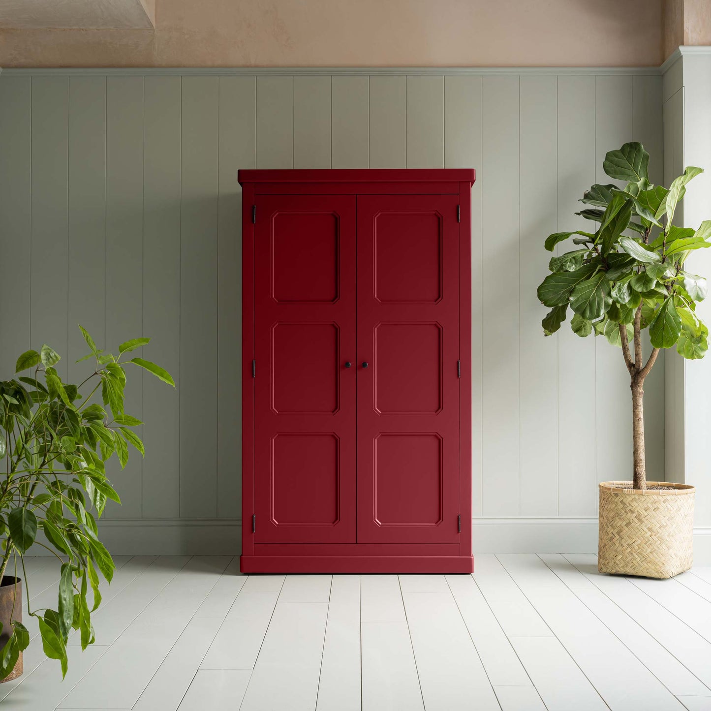 Clobber Wardrobe, Internal with Half Drawer, Berry Red with Powder Pink