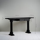  Dimensions of Keepsake Black Console Table height 80cm, length 150cm, Width 35cm, Shelf thickness 3cm By NiX Studio in London 
