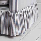  Curtain Call Sofa in Ticking Blue Brown, With Curtain Design Closeup - NiX 