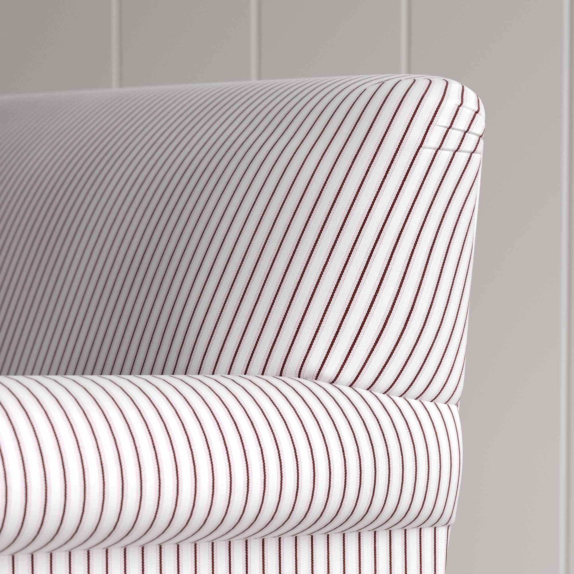  Curtain Call Sofa in Ticking Berry, With Arm and Back Design Closeup - NiX 