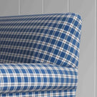  Curtain Call Sofa in Well Plaid Cotton, Blue Brown Fabric, With Arm & Back Closeup - NiX 