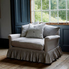 Curtain Call Love Seat With 3 Cushions, is Placed in Front of the Window in Living Room - NiX