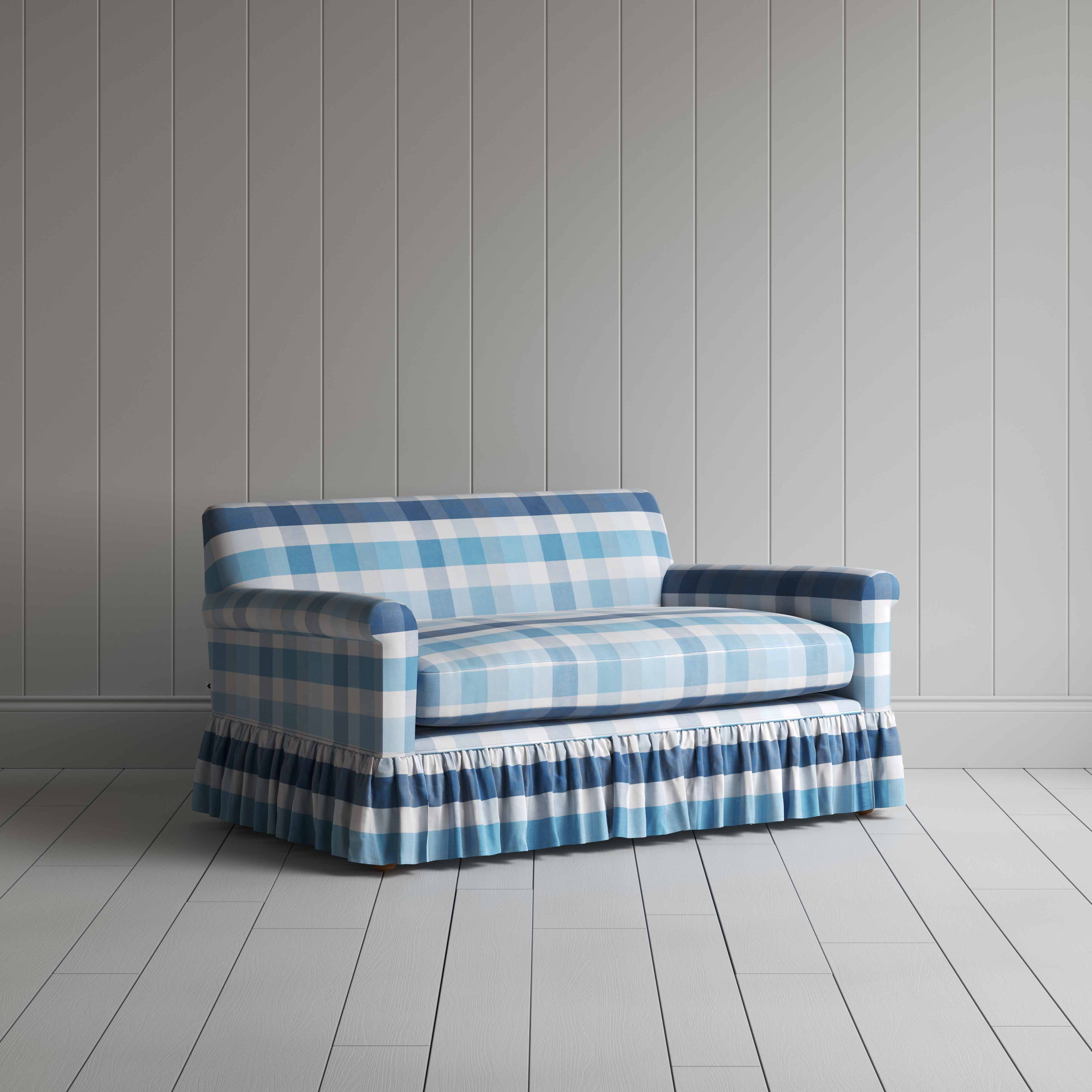  Curtain Call 2 Seater Sofa in Checkmate Cotton, Blue - Nicola Harding 