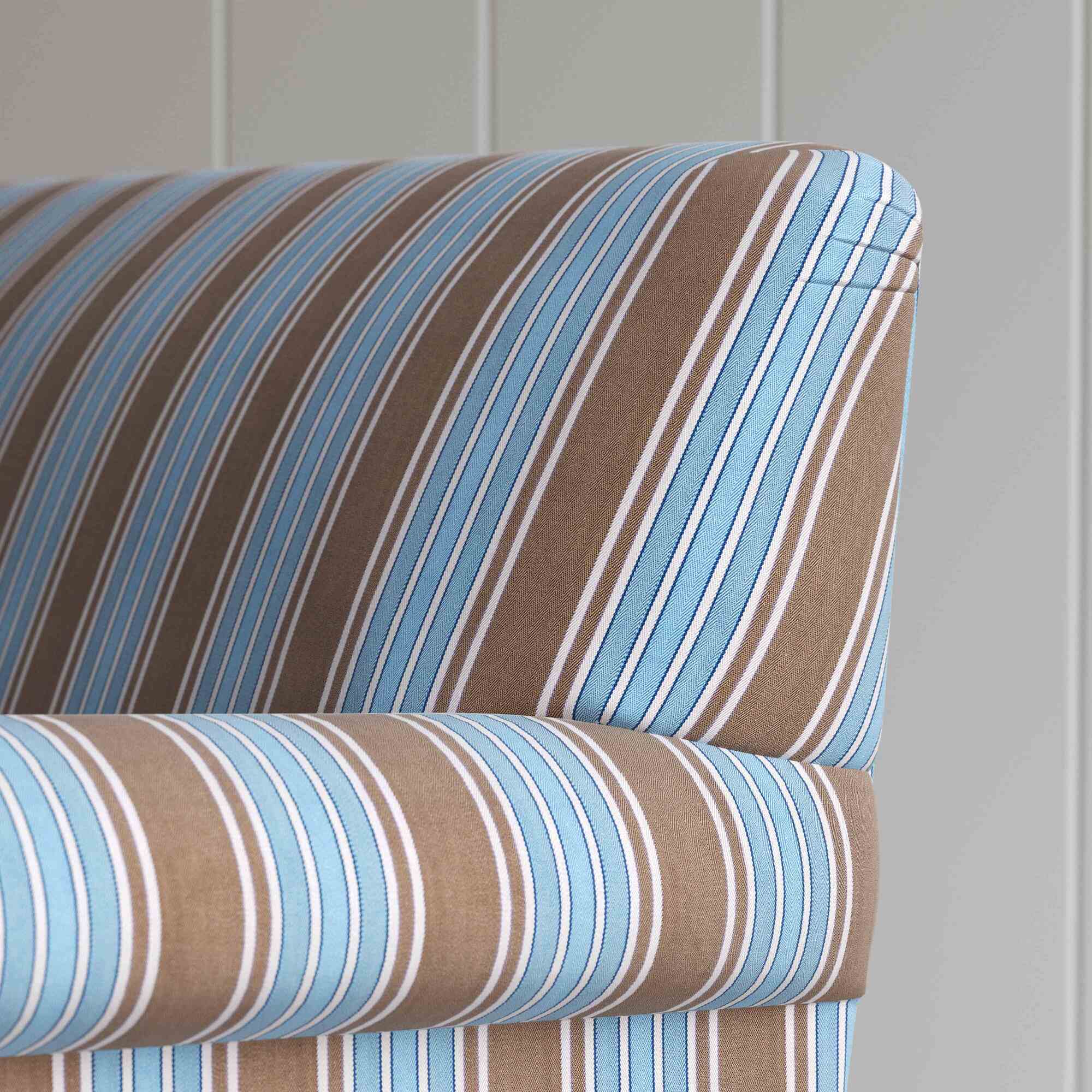  Curtain Call Love Seat in Regatta Cotton, Blue, Arm and Back Design Closeup - NiX 