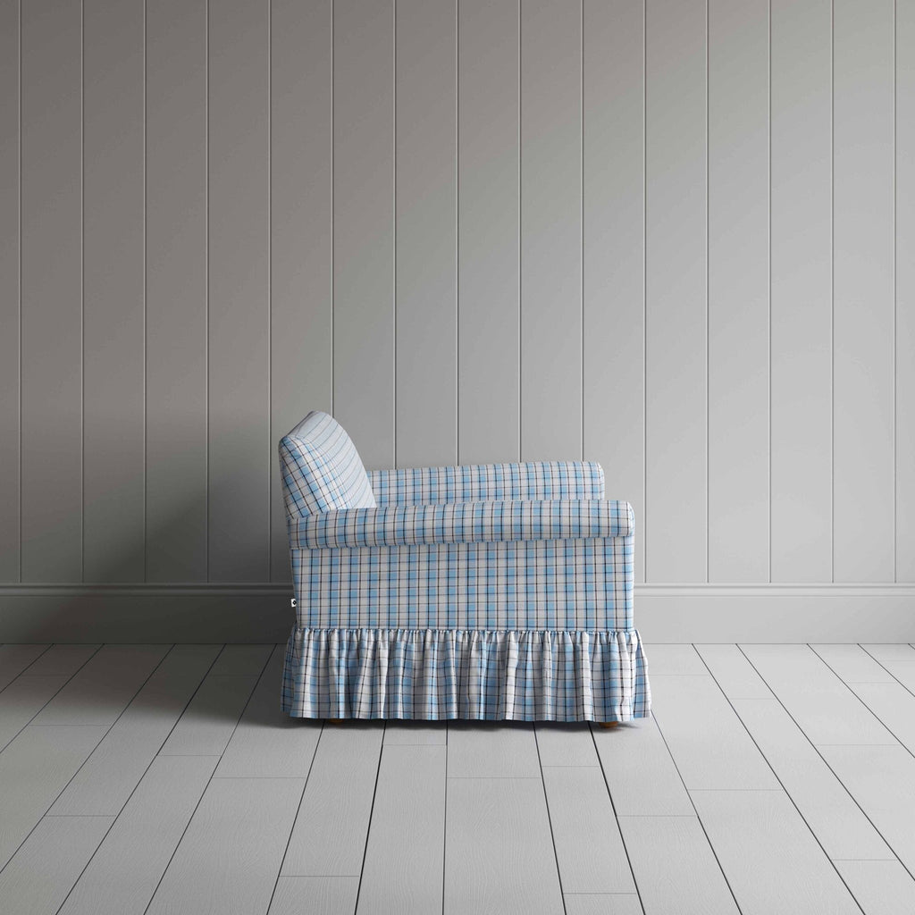  Curtain Call 2 Seater Sofa in Square Deal Cotton, Blue Brown Side View - NiX 