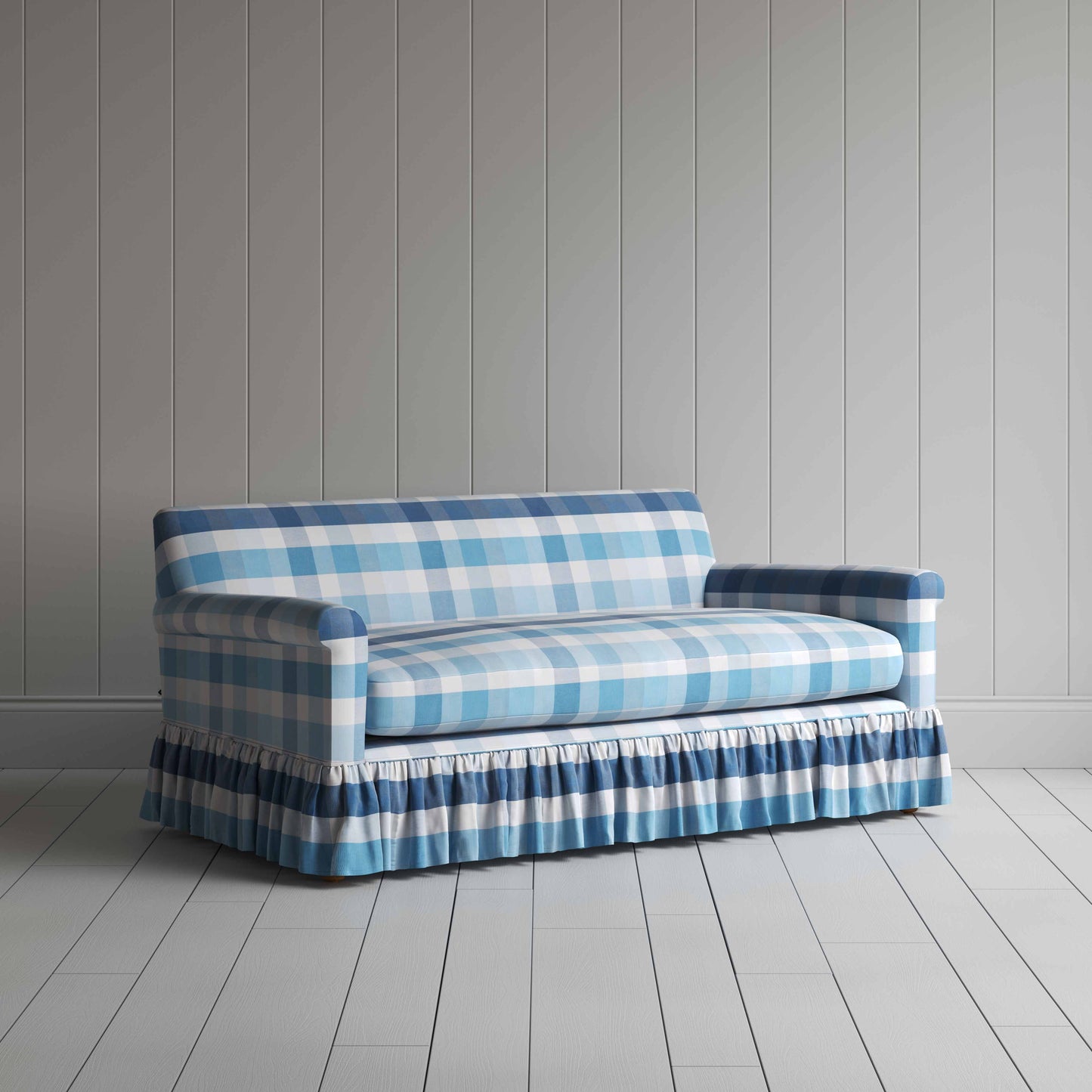 Curtain Call 3 Seater Sofa in Checkmate Cotton, Blue - Nicola Harding