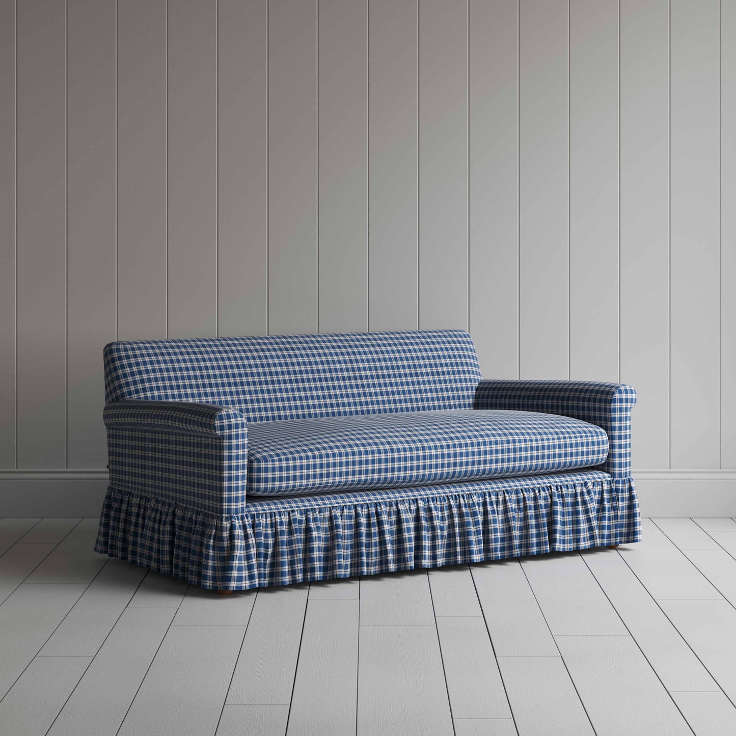 Curtain Call 3 Seater Sofa in Well Plaid Cotton, Blue Brown - Nicola Harding