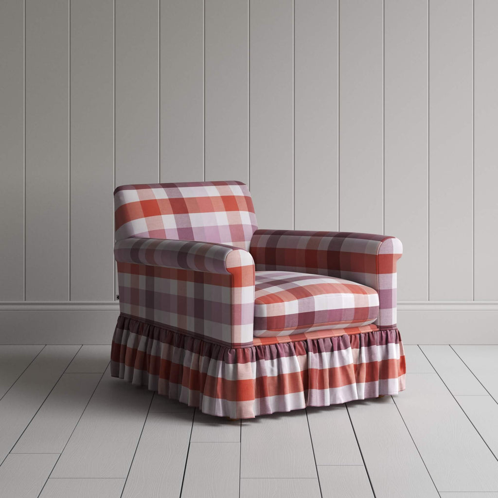  Curtain Call Armchair in Checkmate Cotton, Berry - Nicola Harding 