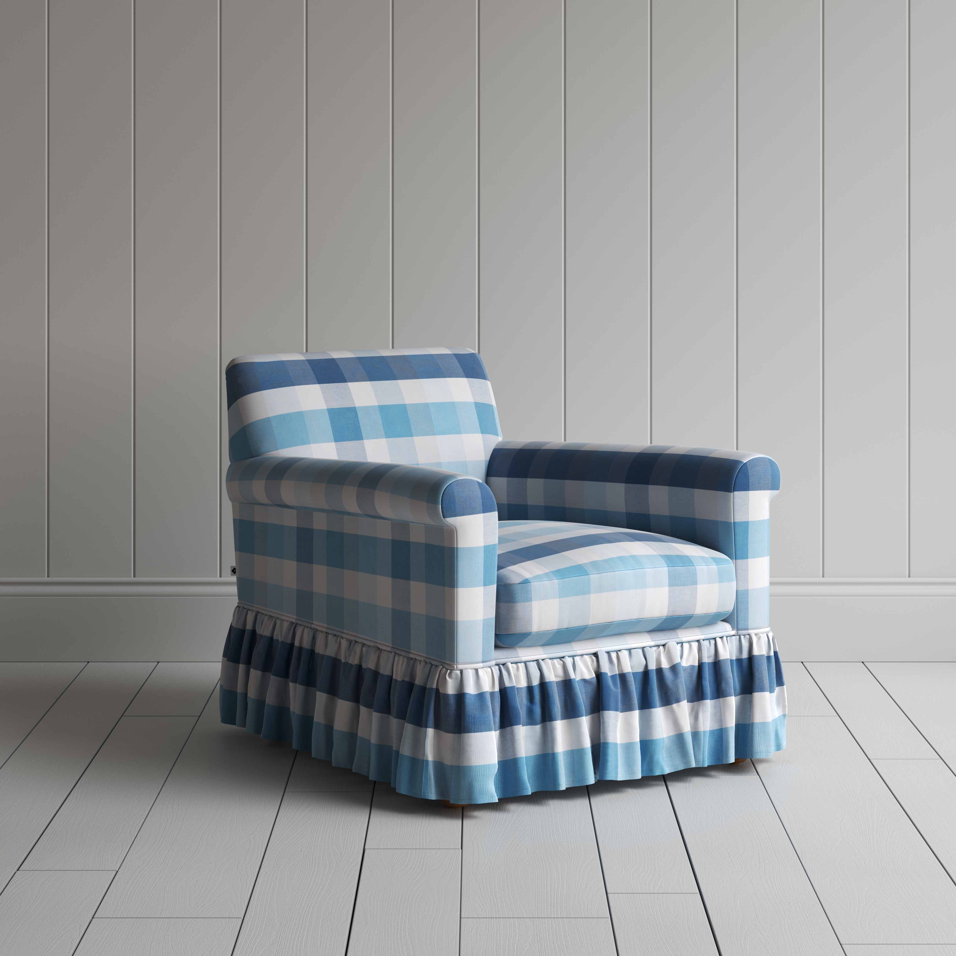  Curtain Call Armchair in Checkmate Cotton, Blue - Nicola Harding 