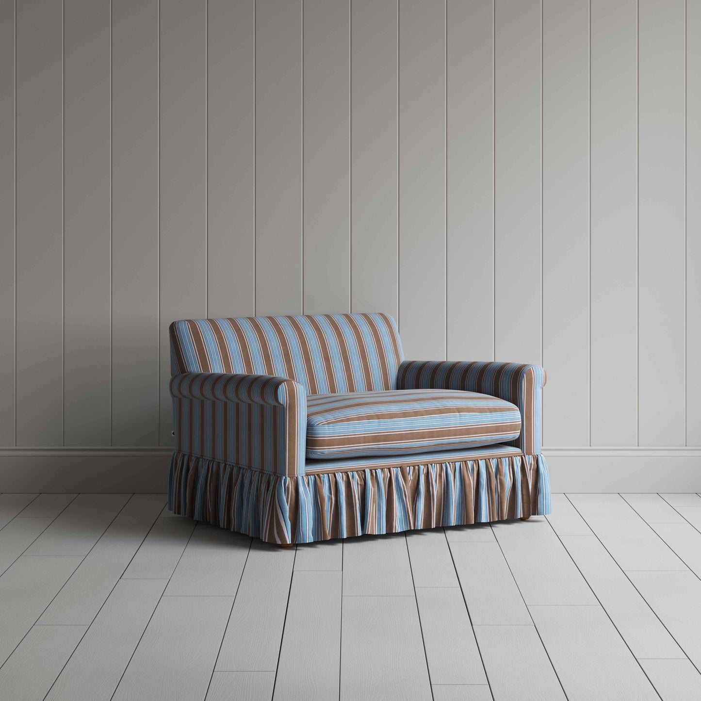 Curtain Call Love Seat in Regatta Cotton, Blue - Nicola Harding