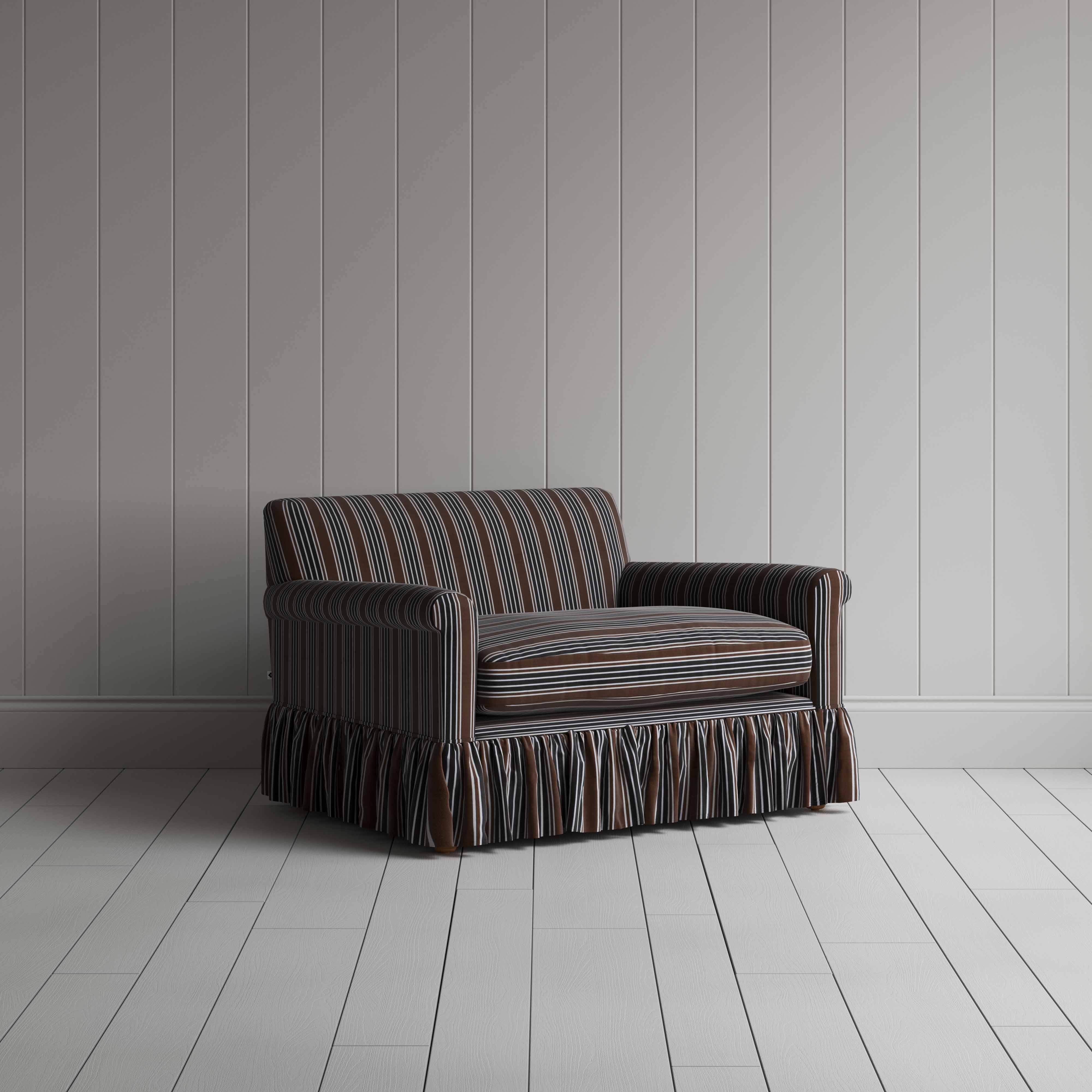  Curtain Call Love Seat in Regatta Cotton, Charcoal - Nicola Harding 