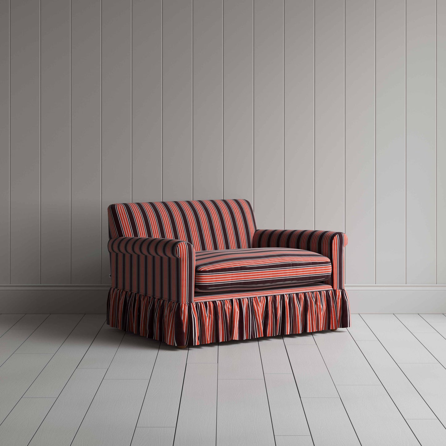 Curtain Call Love Seat in Regatta Cotton, Flame - Nicola Harding