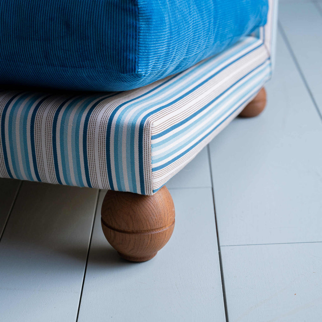  Perch Slipper Armchair in Slow Lane Blue Frame and Classic Corduroy Harbour Blue Seat 