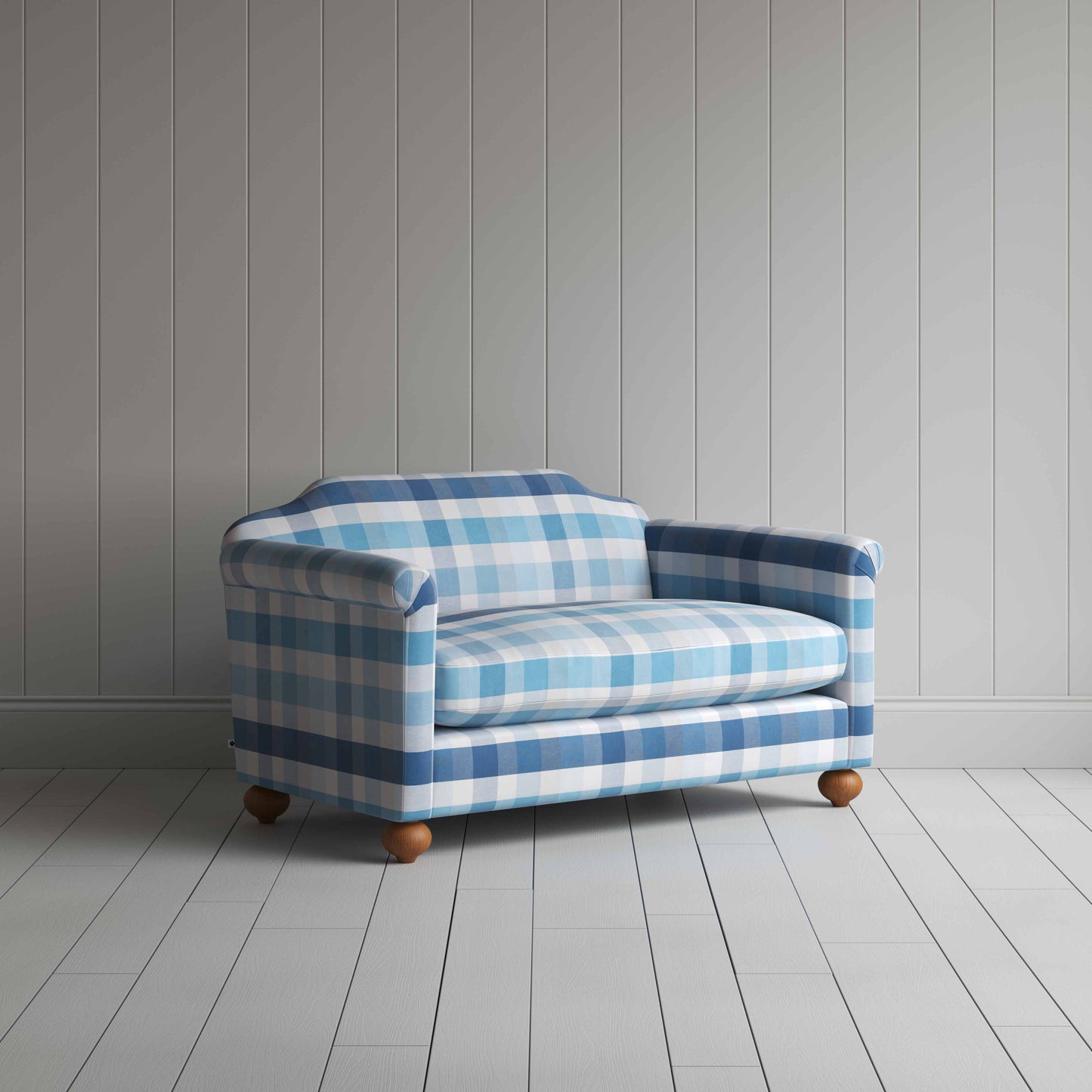 Dolittle 2 Seater Sofa in Checkmate Cotton, Blue - Nicola Harding