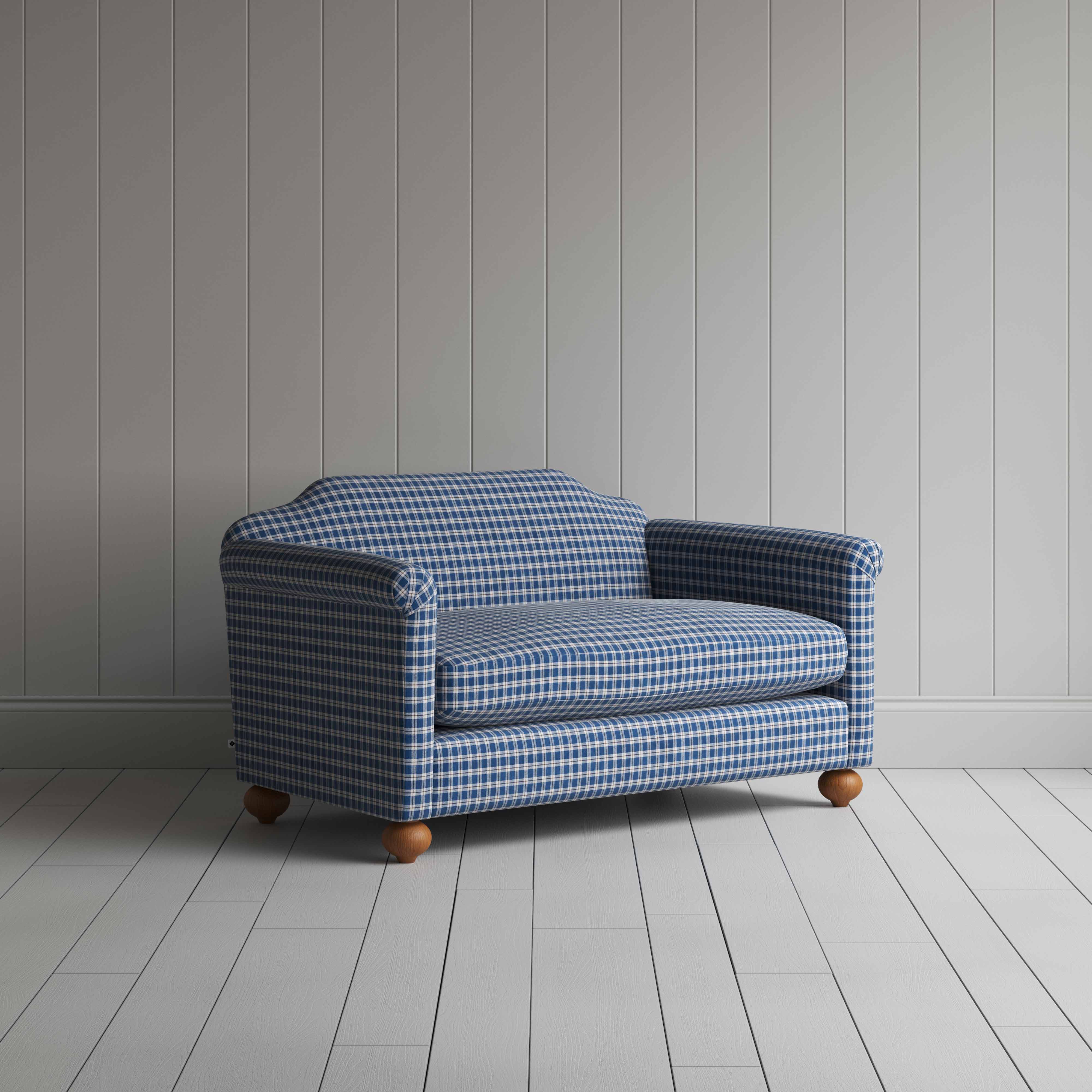  Dolittle 2 Seater Sofa in Well Plaid Cotton, Blue Brown - Nicola Harding 