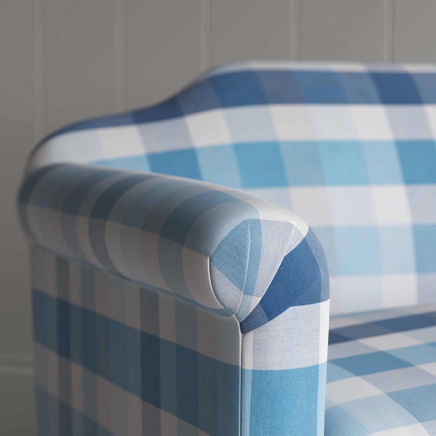 Dolittle Love Seat in Checkmate Cotton, Blue