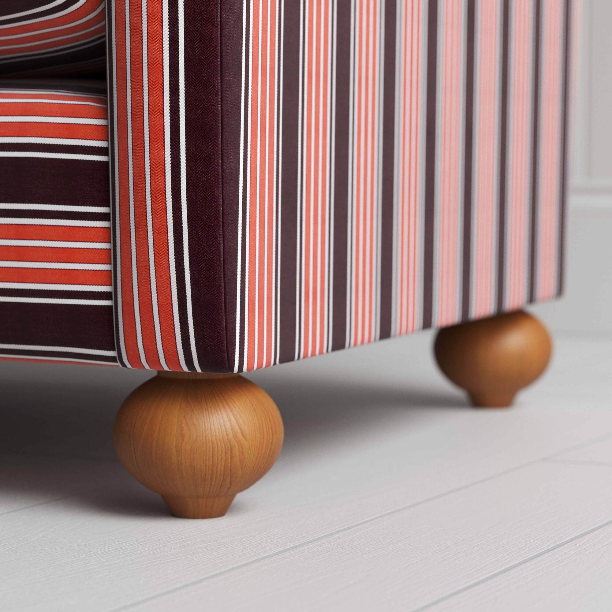  Wooden Foot Design Closeup of NiX Seating in Regatta Cotton, Flame, – Nicola Harding & Co 