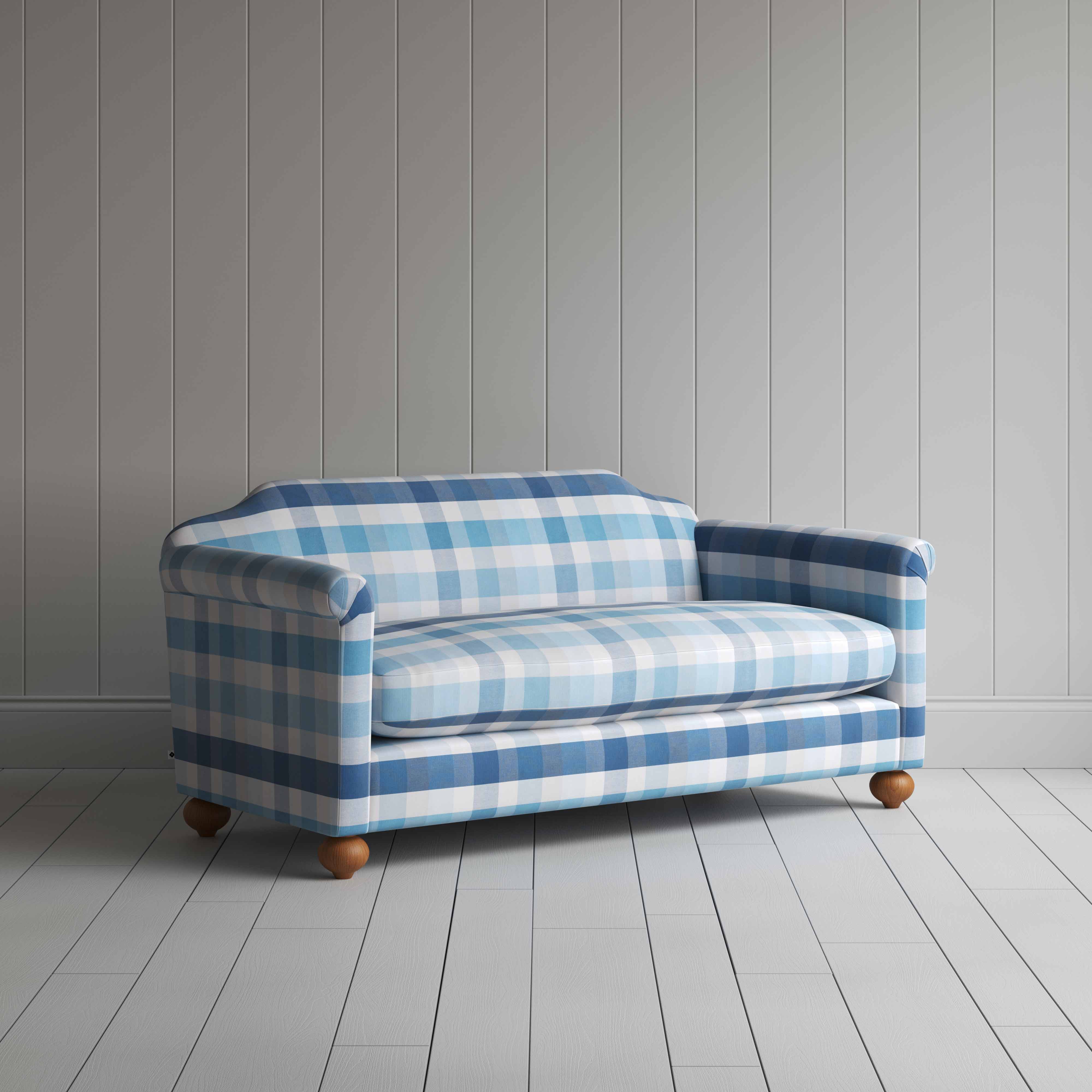  Dolittle 3 Seater Sofa in Checkmate Cotton, Blue - Nicola Harding 