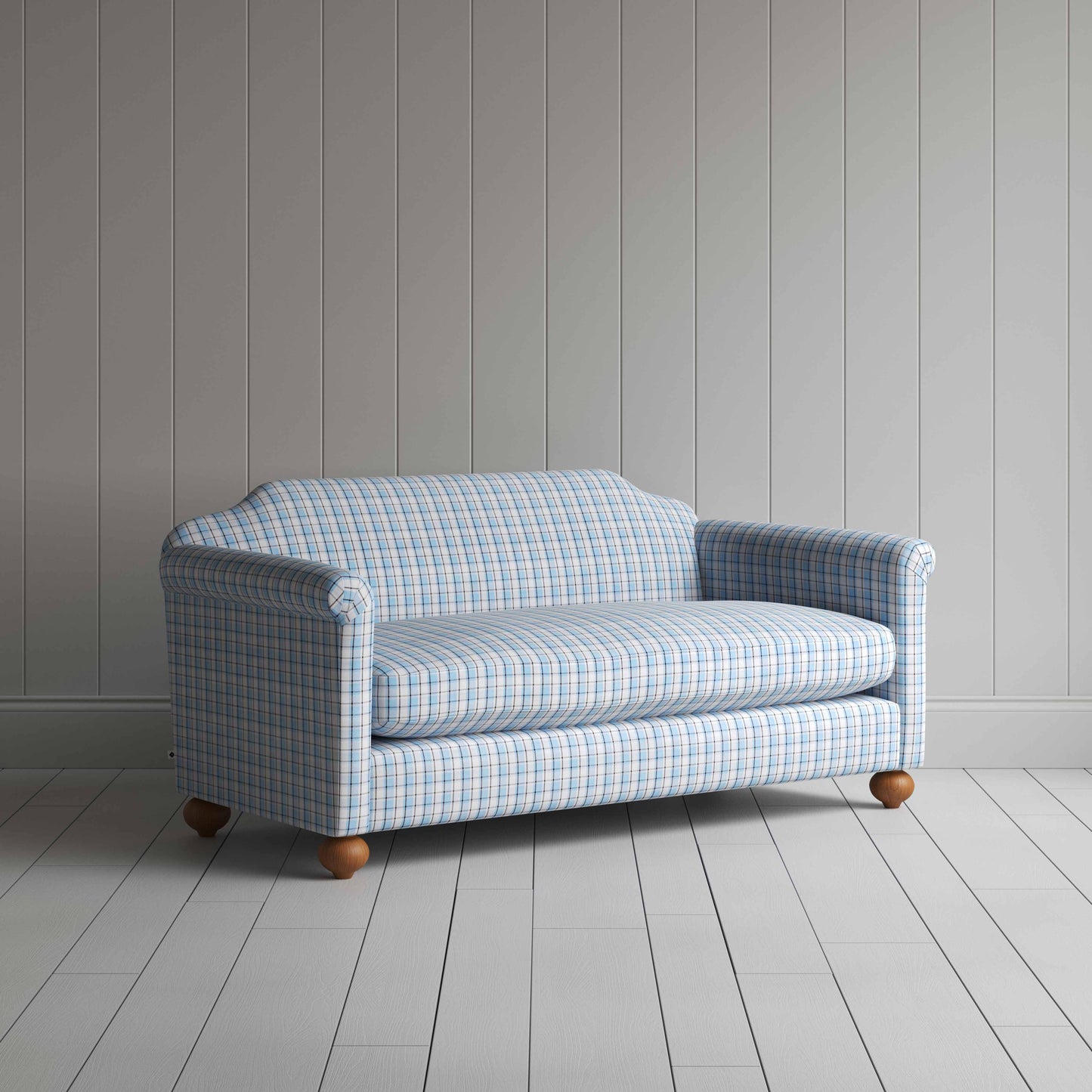 Dolittle 3 Seater Sofa in Square Deal Cotton, Blue Brown - Nicola Harding