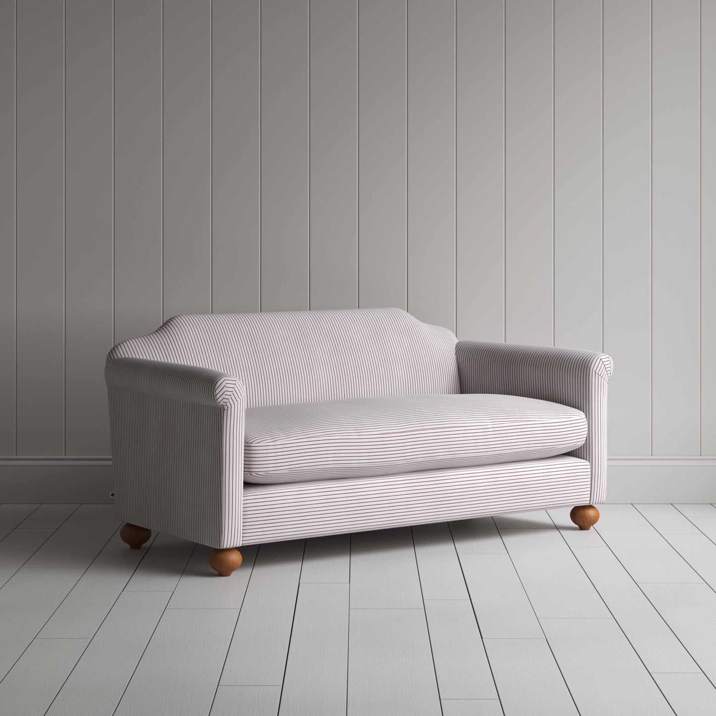 Dolittle 3 Seater Sofa in Ticking Cotton, Berry - Nicola Harding