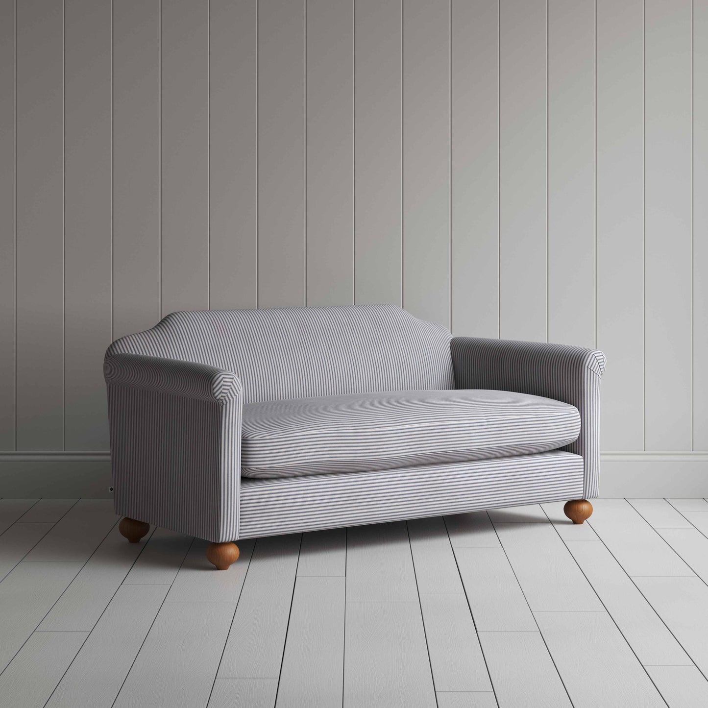 Dolittle 3 Seater Sofa in Ticking Cotton, Blue Brown - Nicola Harding