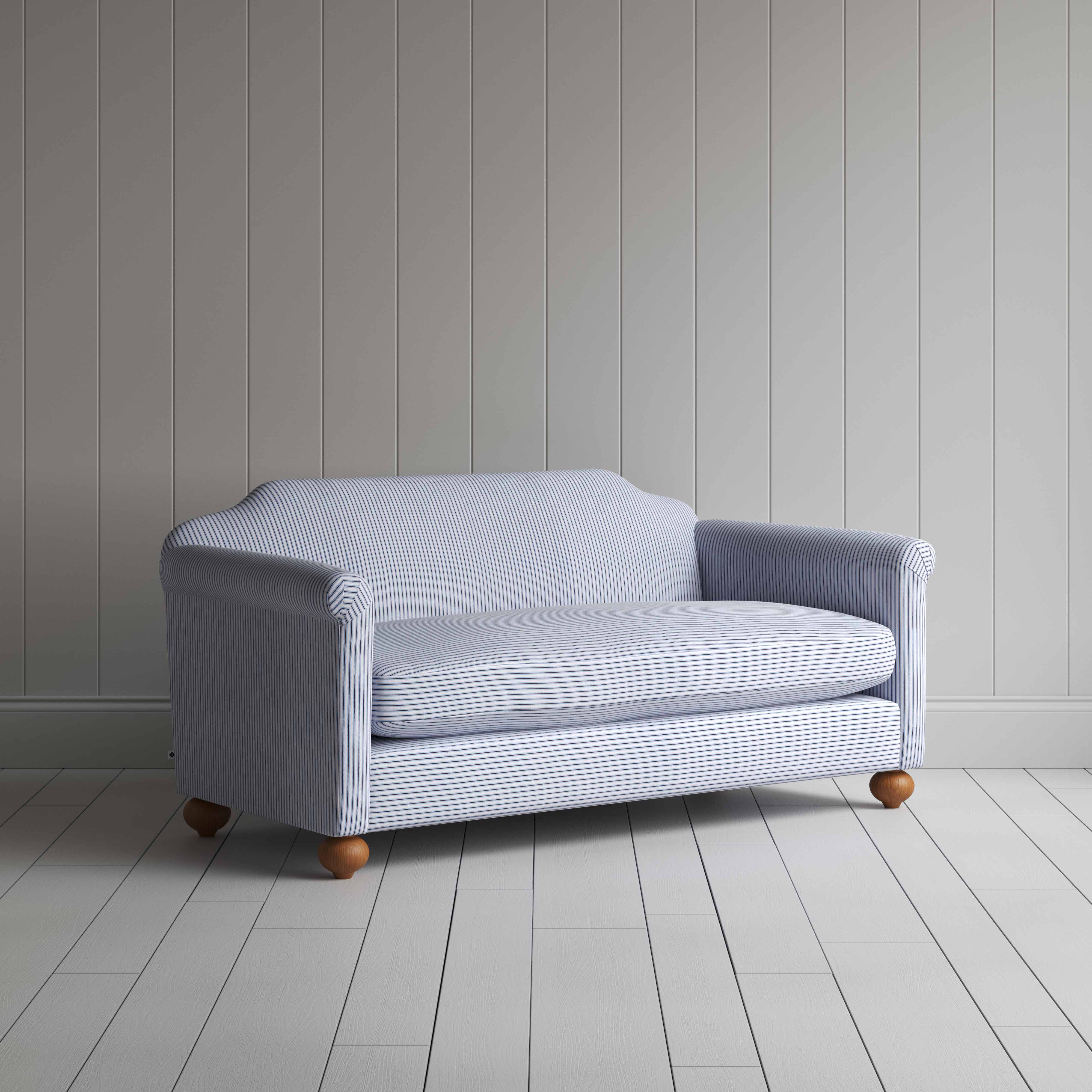  Dolittle 3 Seater Sofa in Ticking Cotton, Aqua Brown - Nicola Harding 