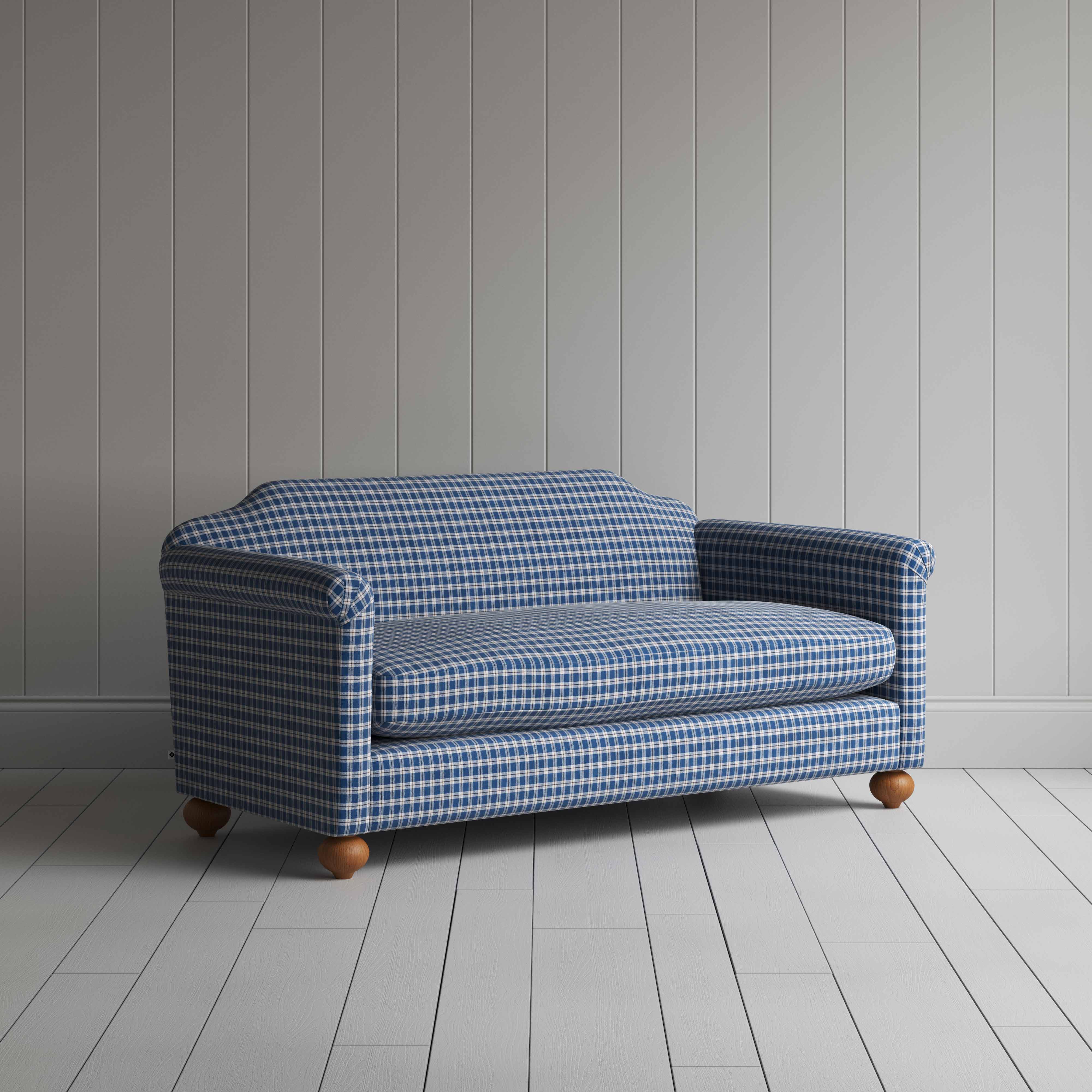  Dolittle 3 Seater Sofa in Well Plaid Cotton, Blue Brown - Nicola Harding 