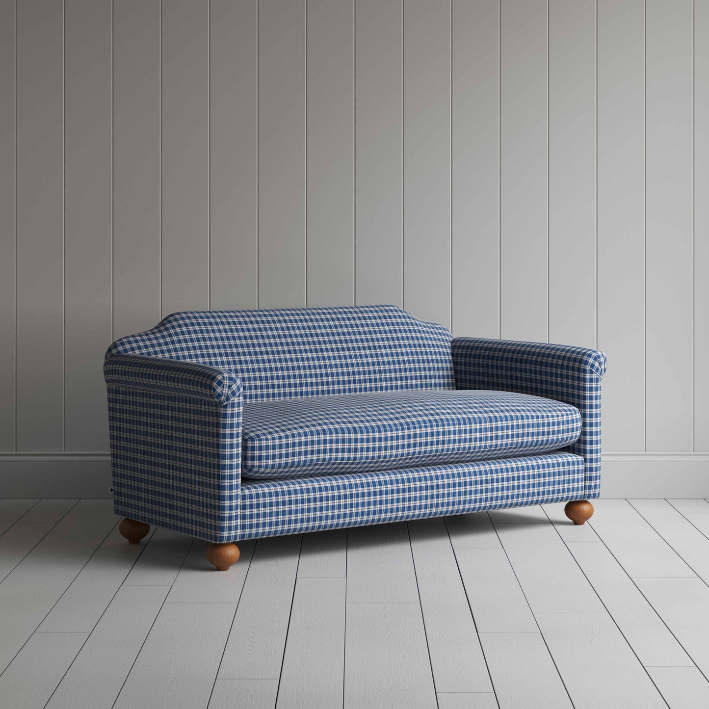 Dolittle 3 Seater Sofa in Well Plaid Cotton, Blue Brown - Nicola Harding