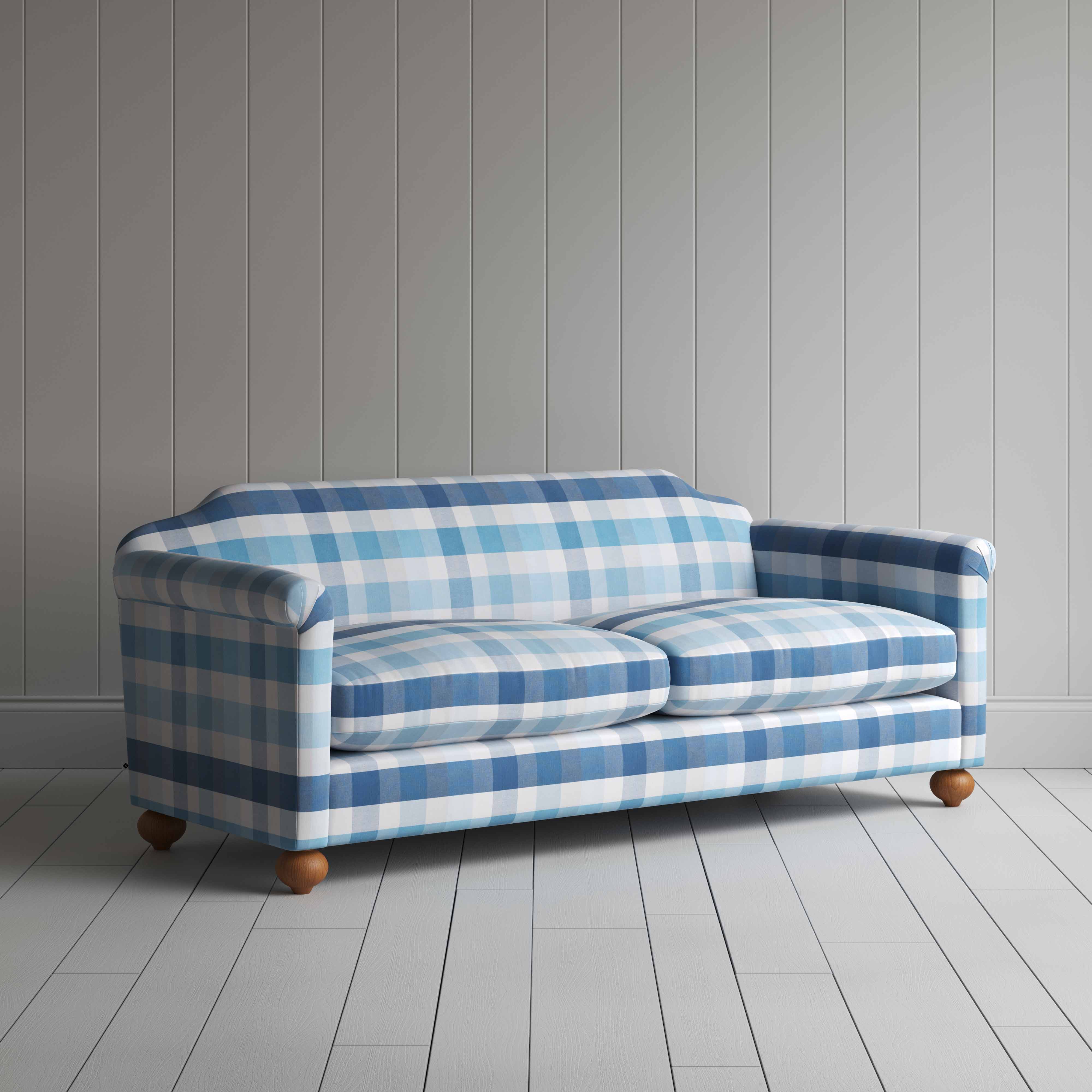  Dolittle 4 Seater Sofa in Checkmate Cotton, Blue - Nicola Harding 