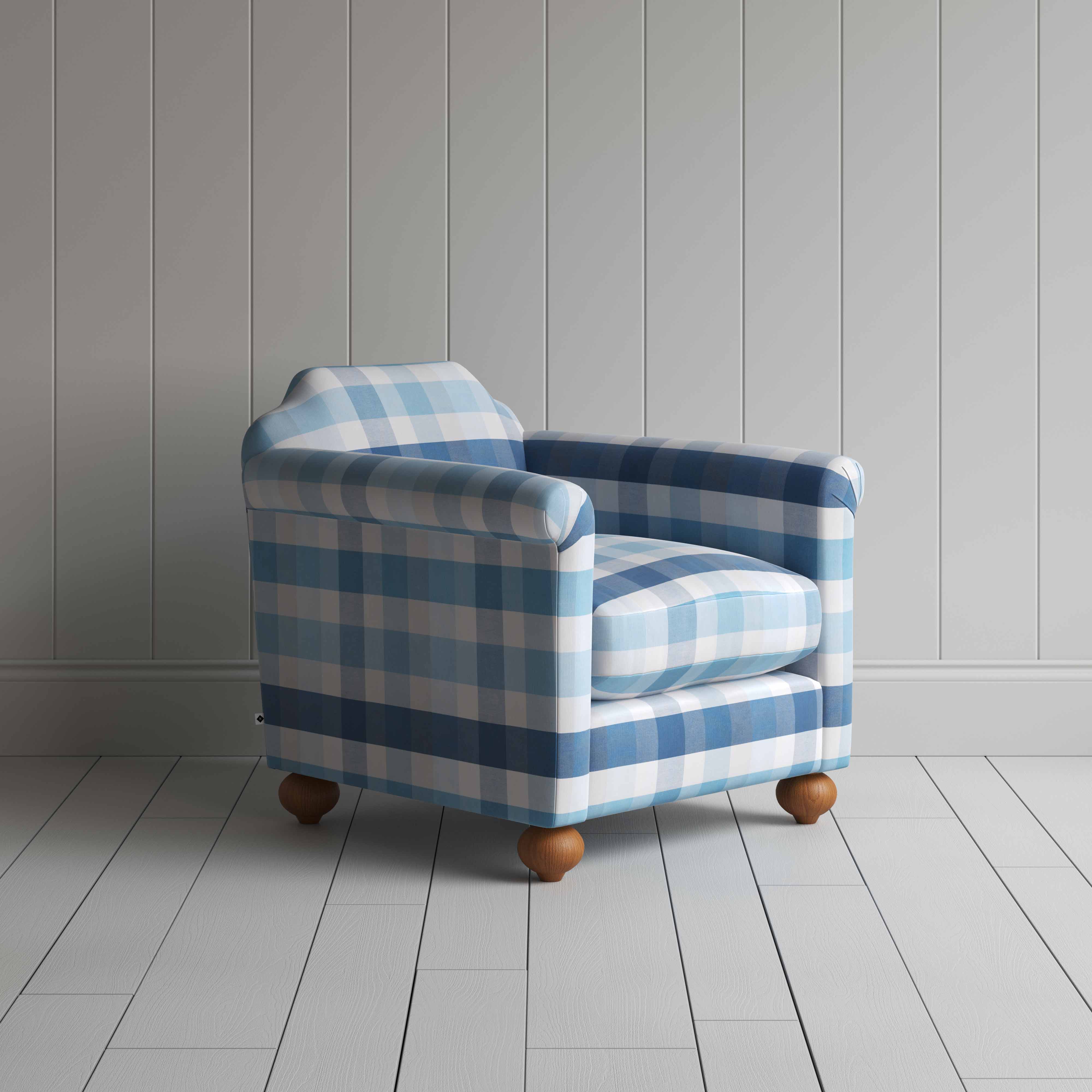  Dolittle Armchair in Checkmate Cotton, Blue - Nicola Harding 