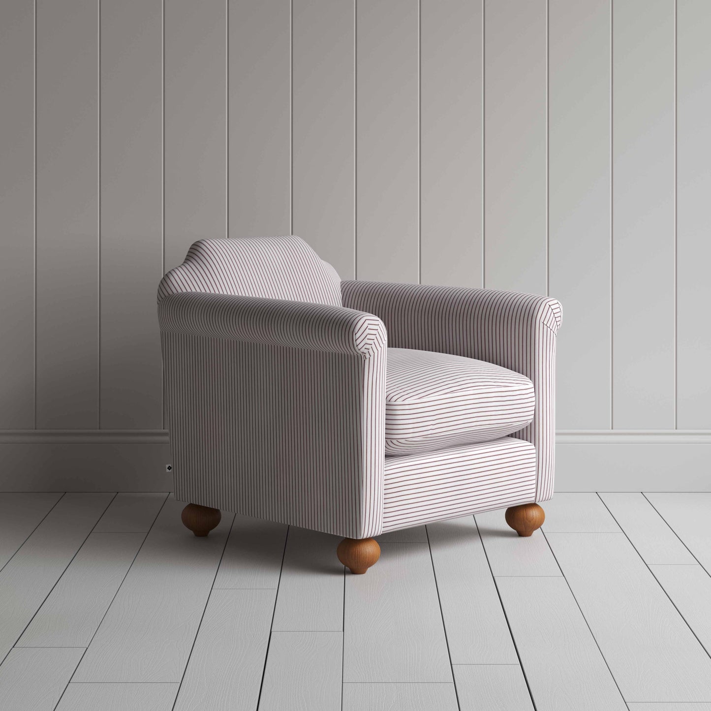 Dolittle Armchair in Ticking Cotton, Berry - Nicola Harding