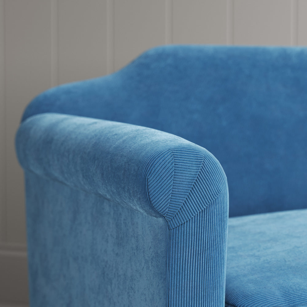  Arm detail of settee in Harbour Blue Classic Corduroy 
