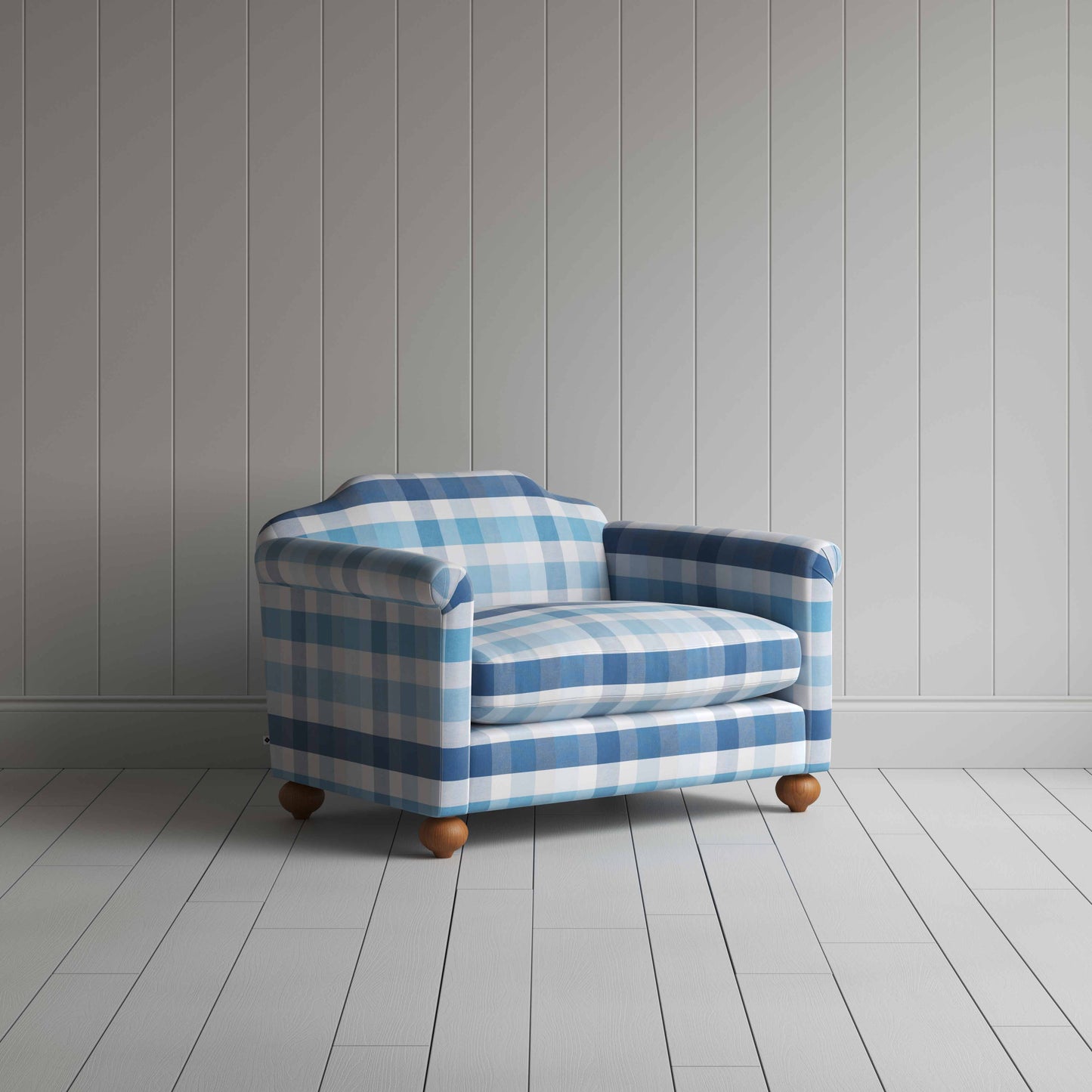 Dolittle Love Seat in Checkmate Cotton, Blue