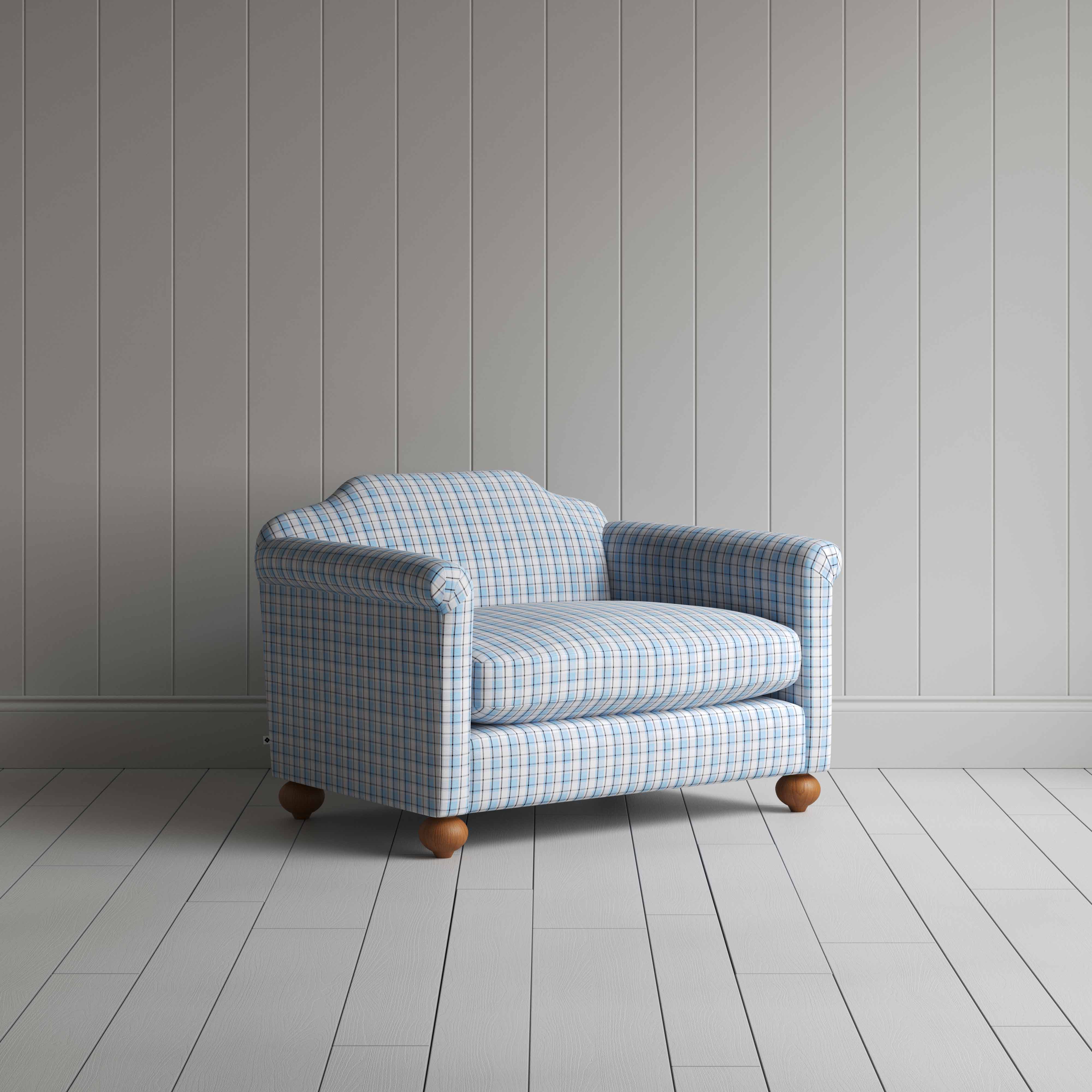  Dolittle Love Seat in Square Deal Cotton, Blue Brown - Nicola Harding 