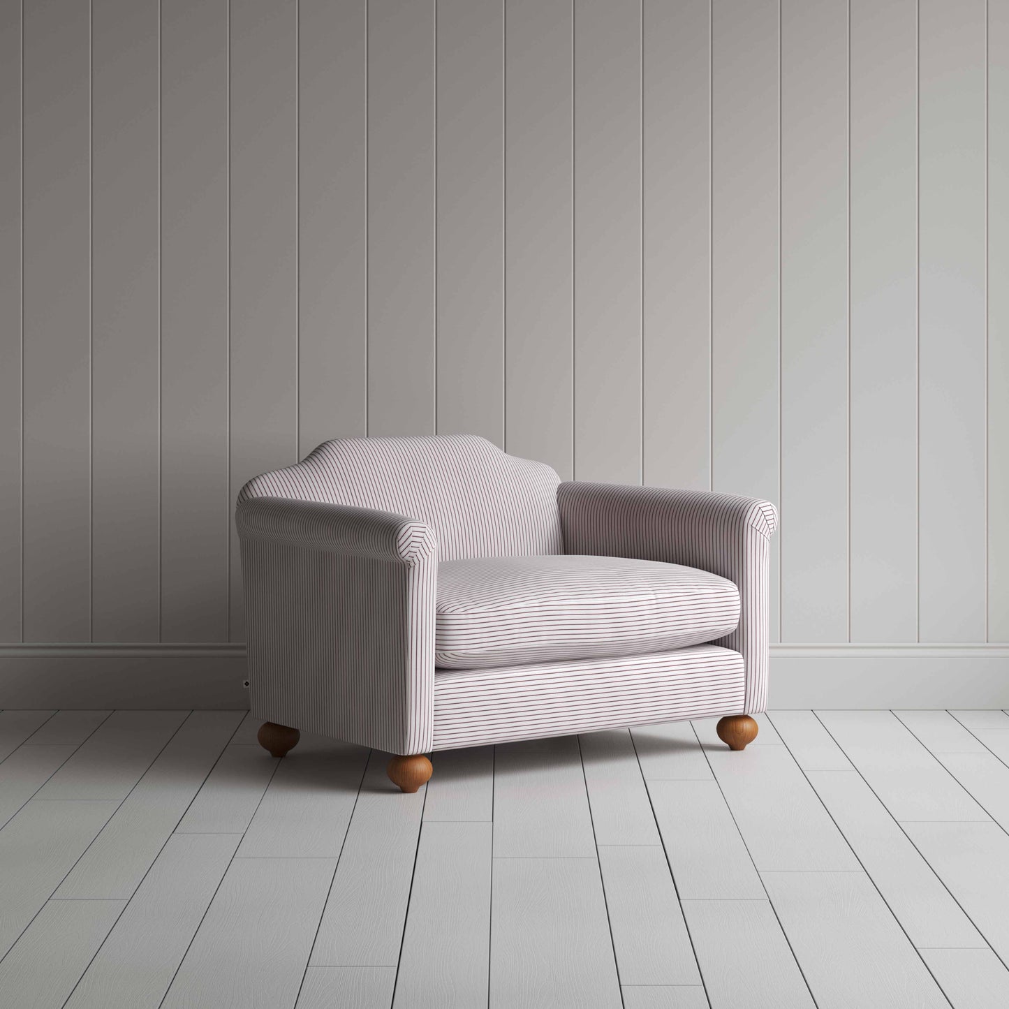 Dolittle Love Seat in Ticking Cotton, Berry - Nicola Harding