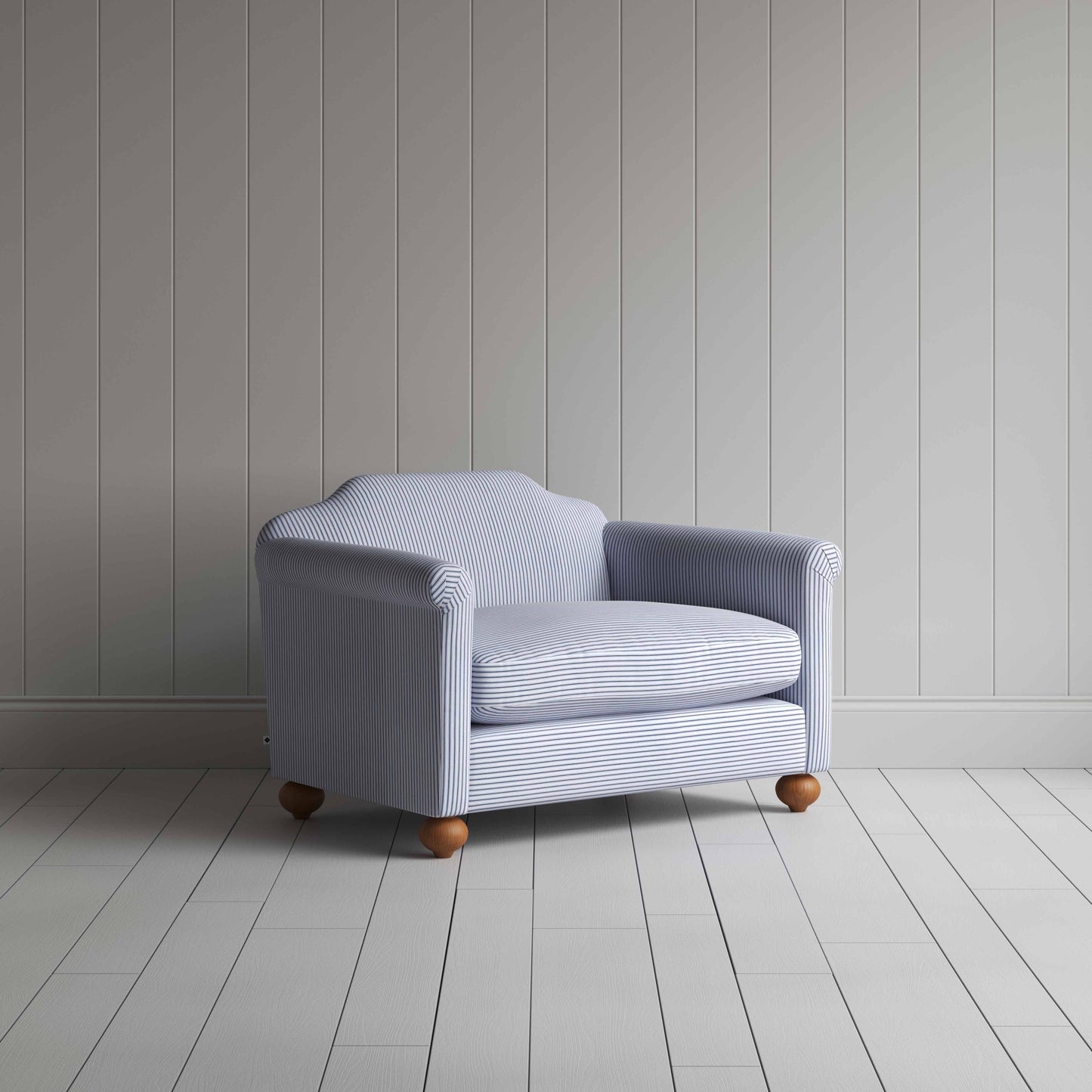 Dolittle Love Seat in Ticking Cotton, Aqua Brown - Nicola Harding