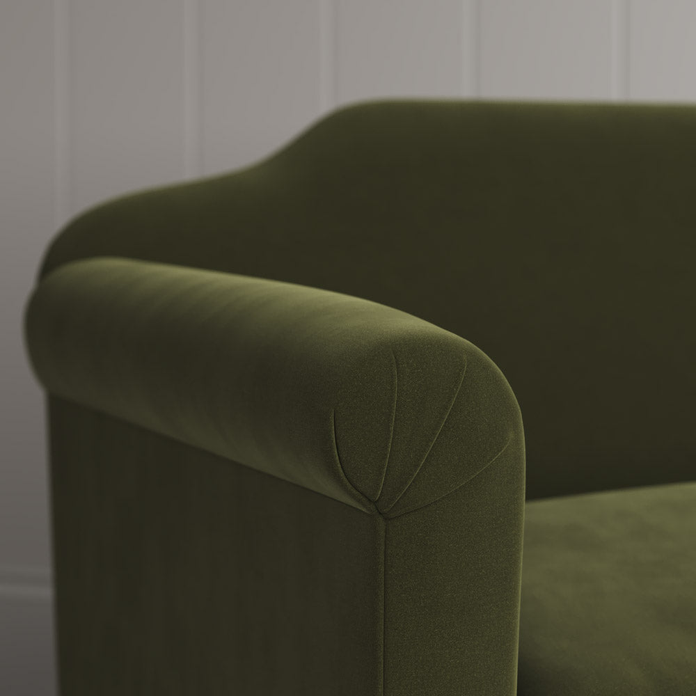 Close-up of the tailored armrest on the Dolittle love seat sofa by NiX.